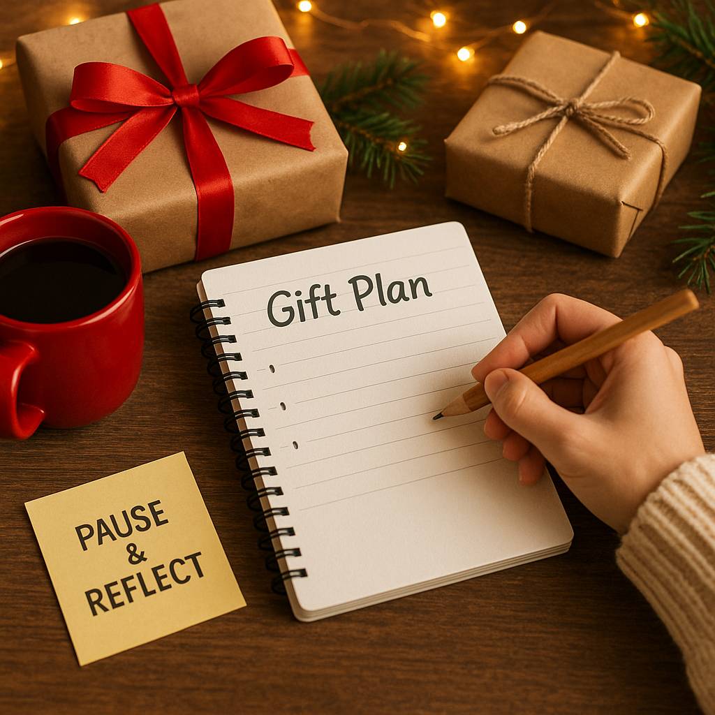 Reflective holiday gifting plan with handwritten notes
