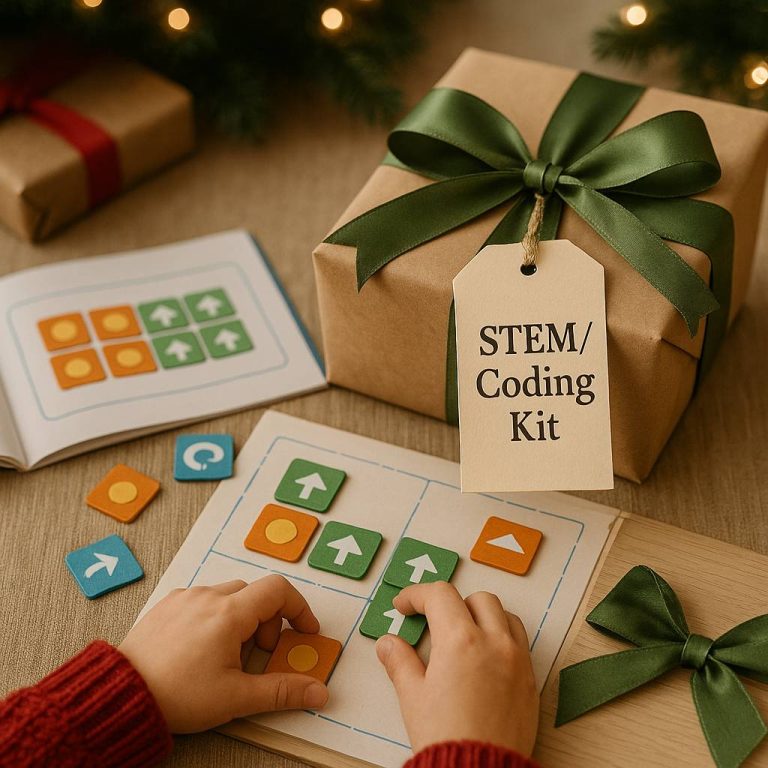 Beginner coding kit tiles with child learning programming basics