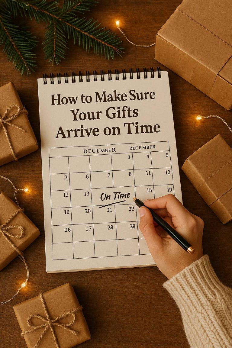Holiday shipping checklist with gifts and packaging materials