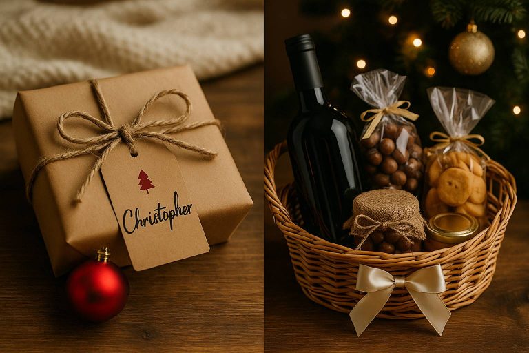 Two holiday gifts side by side, one personalized and one generic