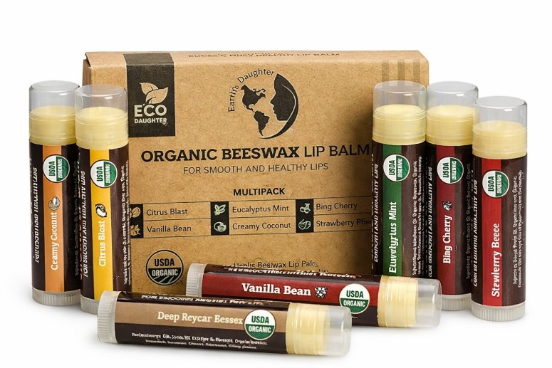 Organic beeswax lip balm multipack gift set with assorted natural flavors and eco-friendly packaging