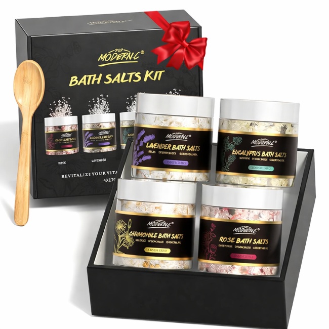 Bath salts gift kit with lavender, chamomile, eucalyptus and rose: last-minute self-care gift