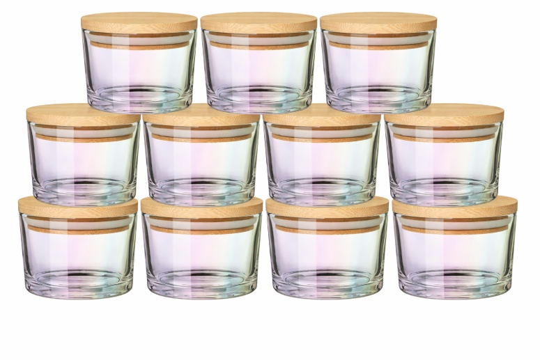 Set of clear glass storage jars with bamboo lids, ideal for gifting snacks or homemade treats.